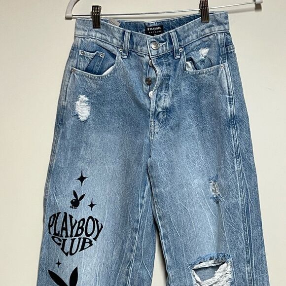 Playboy By PacSun Eco Super Distressed High Waisted Baggy Jeans Sz Size 26 - Picture 7 of 9